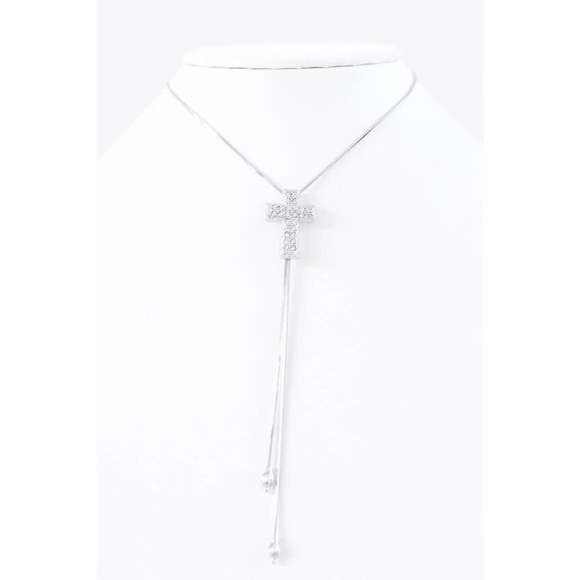 Short Adjustable Silver Cross Pendant Necklace - Picture 1 of 1